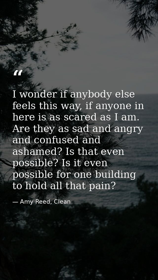 I wonder if anybody else feels this way, if anyone in here is as scared as I am. Are they as sad and angry and confused  — Amy Reed, Clean