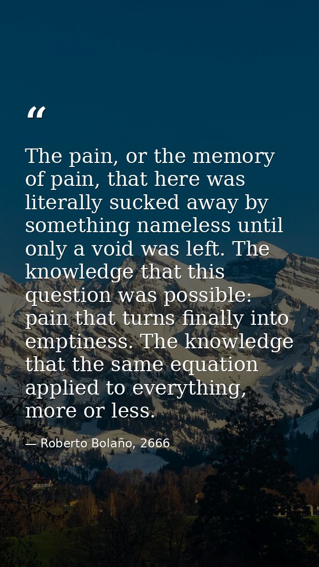 The pain, or the memory of pain, that here was literally sucked away by something nameless until only a void was left. T — Roberto Bolaño, 2666