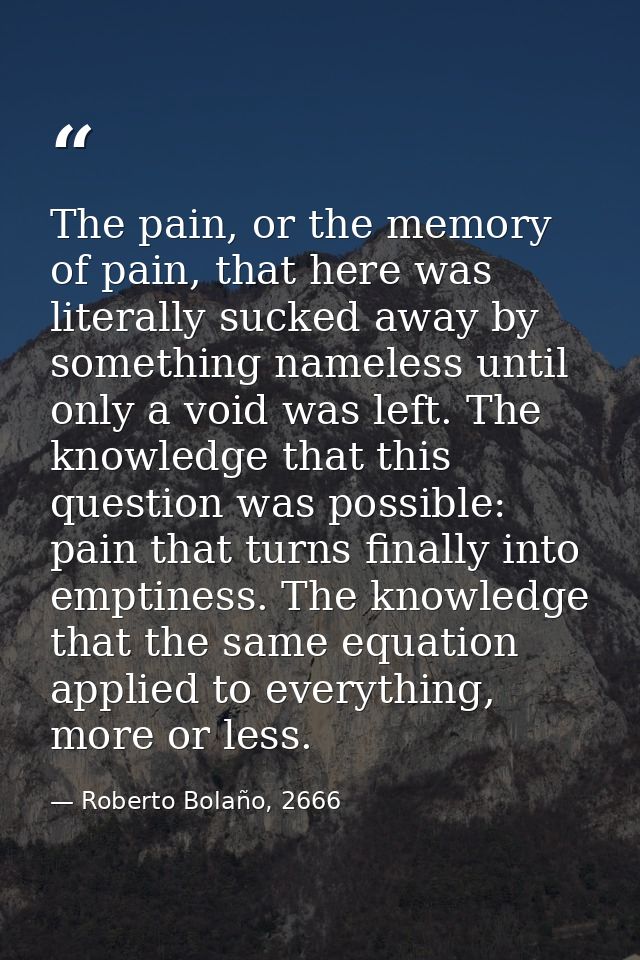The pain, or the memory of pain, that here was literally sucked away by something nameless until only a void was left. T — Roberto Bolaño, 2666