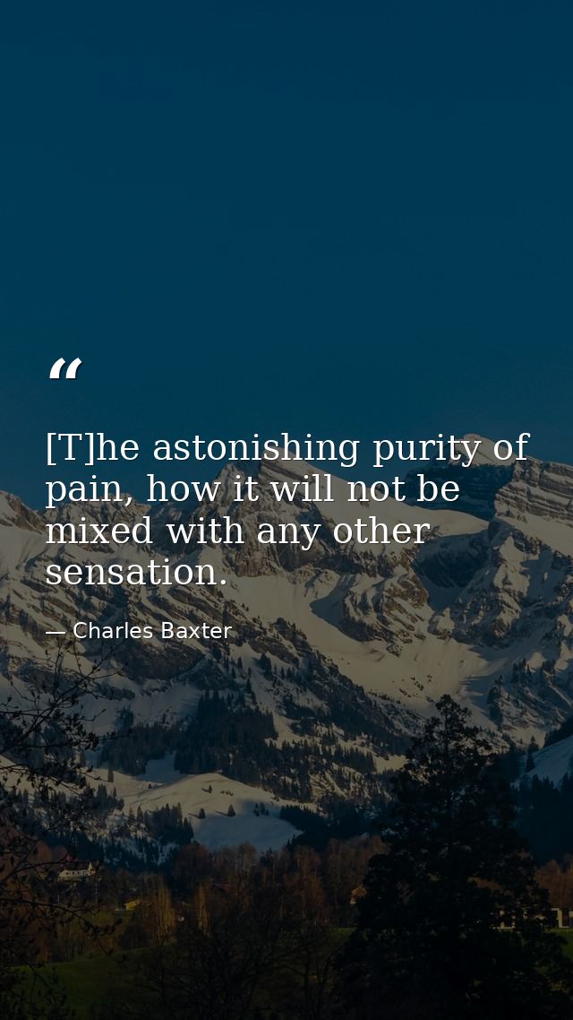[T]he astonishing purity of pain, how it will not be mixed with any other sensation. — Charles Baxter