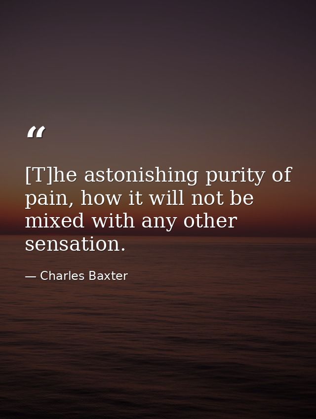 [T]he astonishing purity of pain, how it will not be mixed with any other sensation. — Charles Baxter