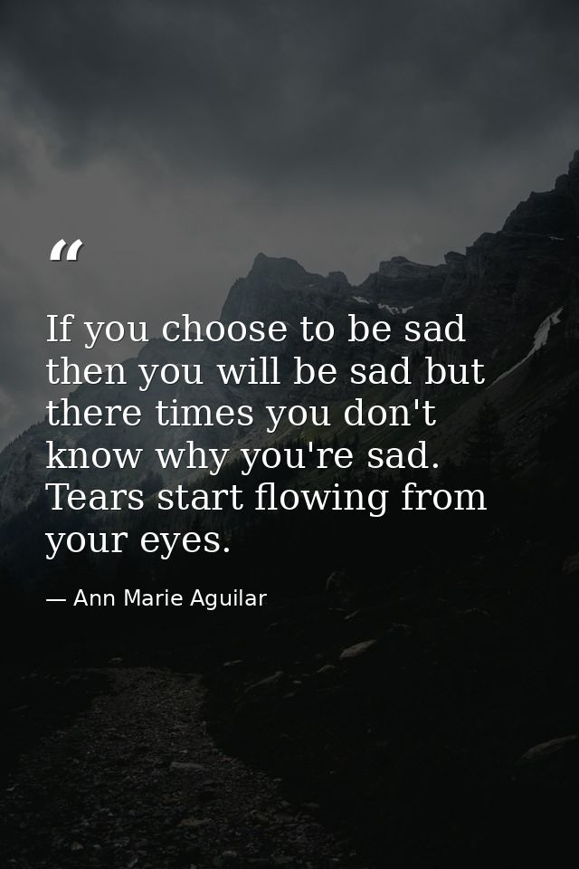 If you choose to be sad then you will be sad but there times you don't know why you're sad. Tears start flowing from you — Ann Marie Aguilar
