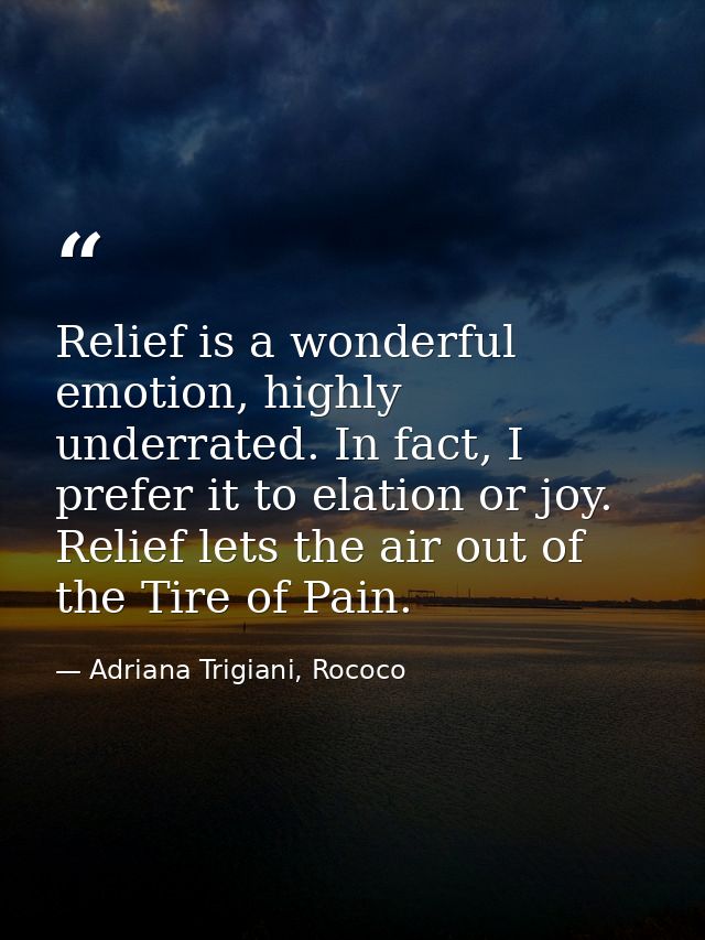 Relief is a wonderful emotion, highly underrated. In fact, I prefer it to elation or joy. Relief lets the air out of the — Adriana Trigiani, Rococo