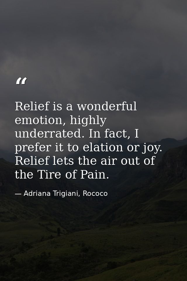 Relief is a wonderful emotion, highly underrated. In fact, I prefer it to elation or joy. Relief lets the air out of the — Adriana Trigiani, Rococo