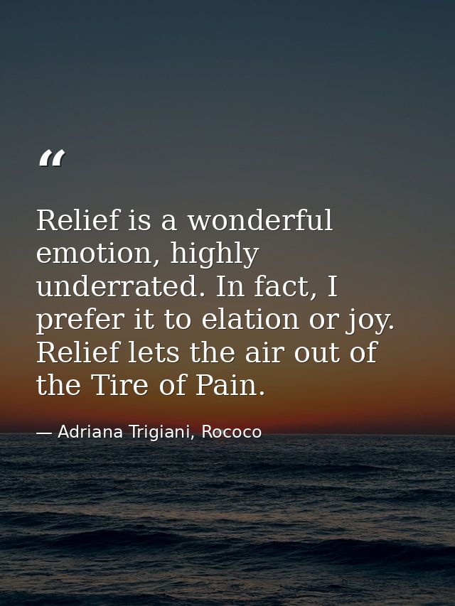 Relief is a wonderful emotion, highly underrated. In fact, I prefer it to elation or joy. Relief lets the air out of the — Adriana Trigiani, Rococo