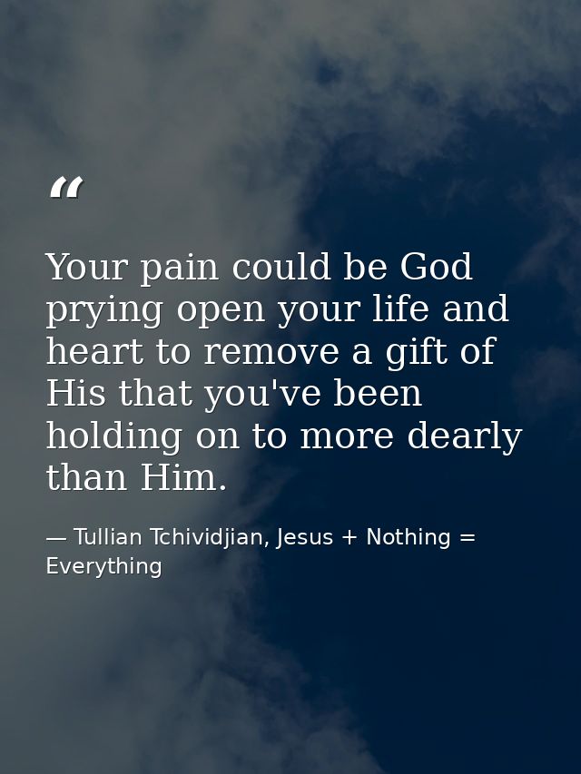Your pain could be God prying open your life and heart to remove a gift of His that you've been holding on to more dearl — Tullian Tchividjian, Jesus + Nothing = Everything
