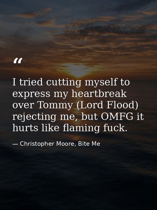 I tried cutting myself to express my heartbreak over Tommy (Lord Flood) rejecting me, but OMFG it hurts like flaming fuc — Christopher Moore, Bite Me