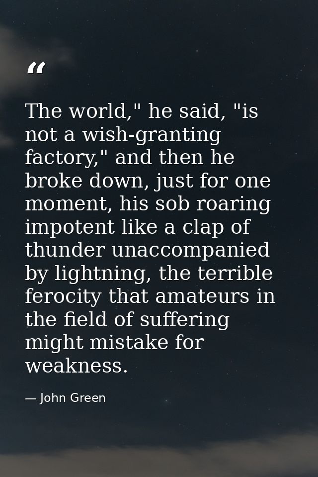 The world," he said, "is not a wish-granting factory," and then he broke down, just for one moment, his sob roaring impo — John Green