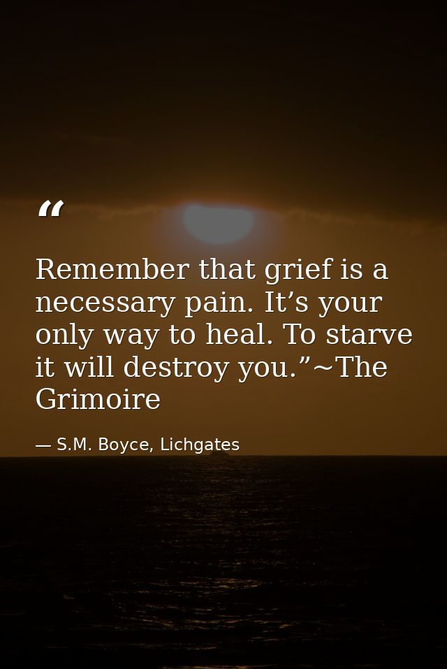 Remember that grief is a necessary pain. It’s your only way to heal. To starve it will destroy you.”~The Grimoire — S.M. Boyce, Lichgates