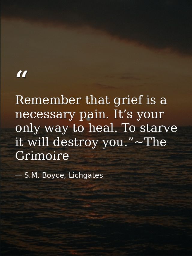 Remember that grief is a necessary pain. It’s your only way to heal. To starve it will destroy you.”~The Grimoire — S.M. Boyce, Lichgates