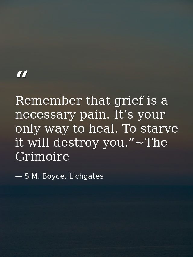 Remember that grief is a necessary pain. It’s your only way to heal. To starve it will destroy you.”~The Grimoire — S.M. Boyce, Lichgates