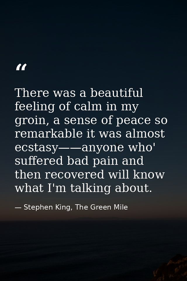 There was a beautiful feeling of calm in my groin, a sense of peace so remarkable it was almost ecstasy——anyone who' suf — Stephen King, The Green Mile