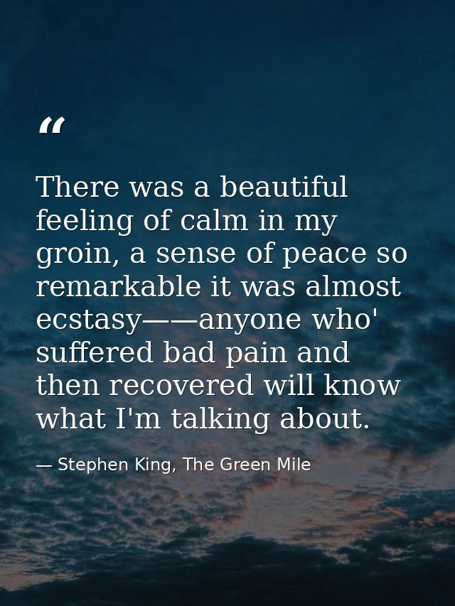 There was a beautiful feeling of calm in my groin, a sense of peace so remarkable it was almost ecstasy——anyone who' suf — Stephen King, The Green Mile