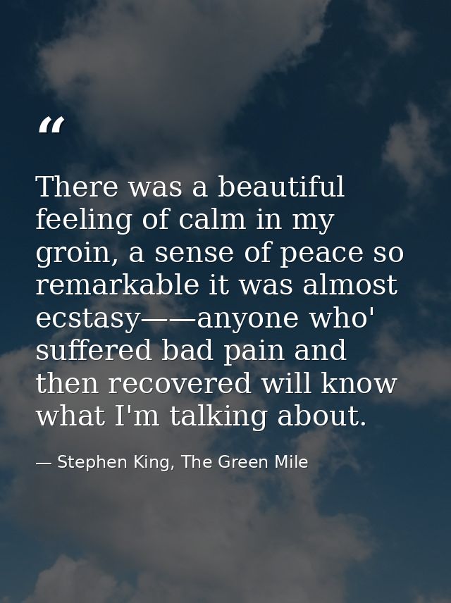 There was a beautiful feeling of calm in my groin, a sense of peace so remarkable it was almost ecstasy——anyone who' suf — Stephen King, The Green Mile