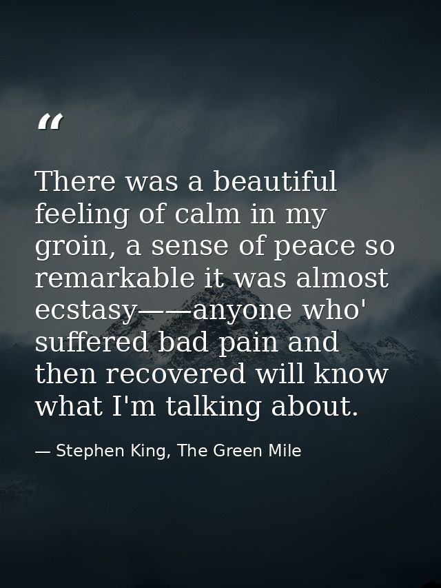 There was a beautiful feeling of calm in my groin, a sense of peace so remarkable it was almost ecstasy——anyone who' suf — Stephen King, The Green Mile