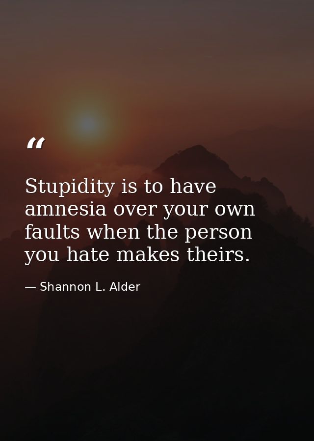 Stupidity is to have amnesia over your own faults when the person you hate makes theirs. — Shannon L. Alder