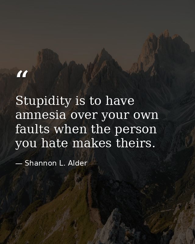Stupidity is to have amnesia over your own faults when the person you hate makes theirs. — Shannon L. Alder