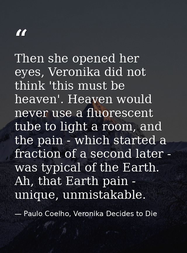 Then she opened her eyes, Veronika did not think 'this must be heaven'. Heaven would never use a fluorescent tube to lig — Paulo Coelho, Veronika Decides to Die