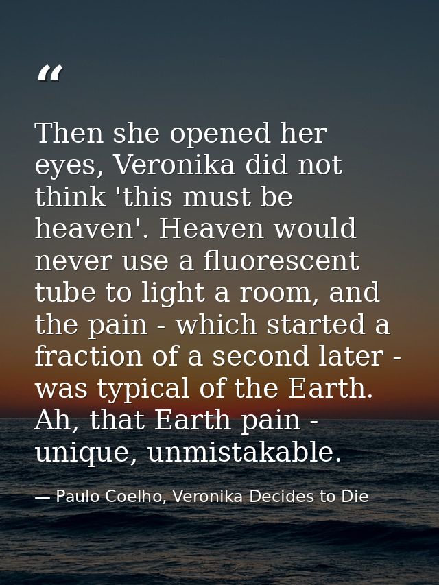 Then she opened her eyes, Veronika did not think 'this must be heaven'. Heaven would never use a fluorescent tube to lig — Paulo Coelho, Veronika Decides to Die