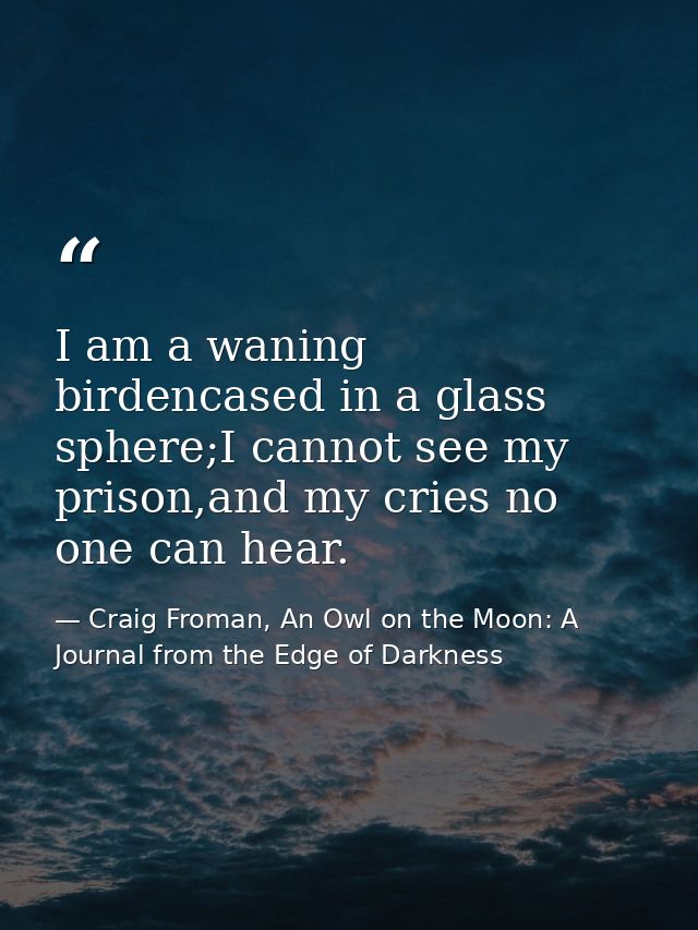 I am a waning birdencased in a glass sphere;I cannot see my prison,and my cries no one can hear. — Craig Froman, An Owl on the Moon: A Journal from the Edge of Darkness