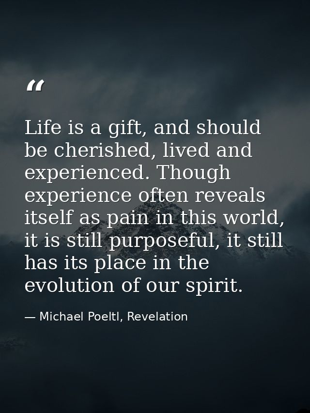 Life is a gift, and should be cherished, lived and experienced. Though experience often reveals itself as pain in this w — Michael Poeltl, Revelation