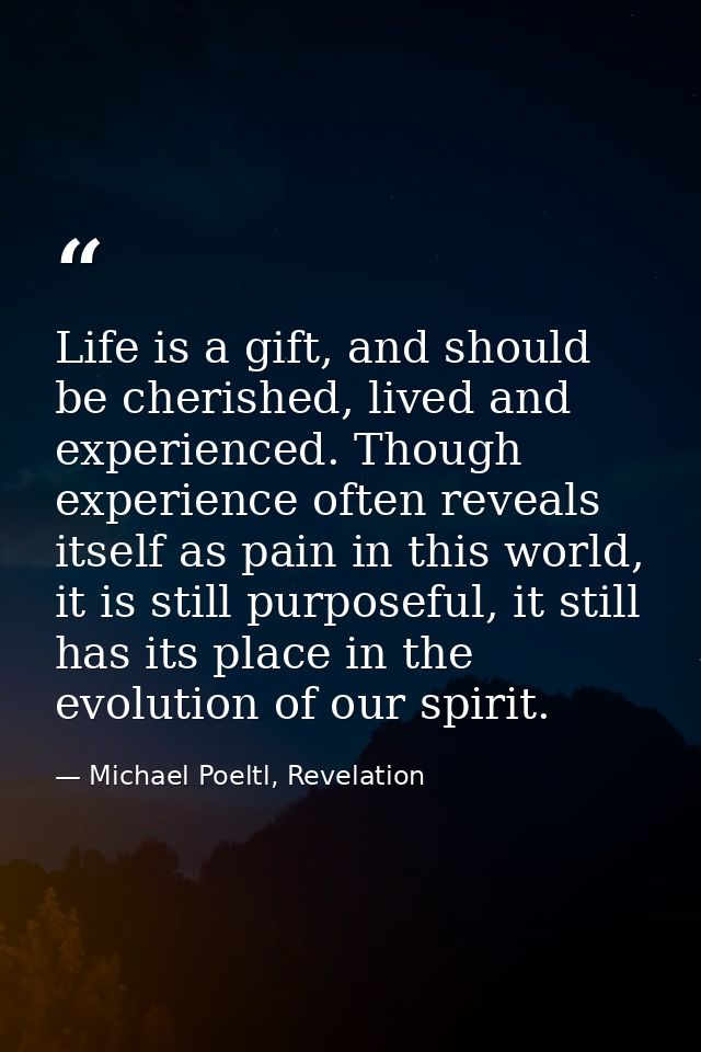 Life is a gift, and should be cherished, lived and experienced. Though experience often reveals itself as pain in this w — Michael Poeltl, Revelation