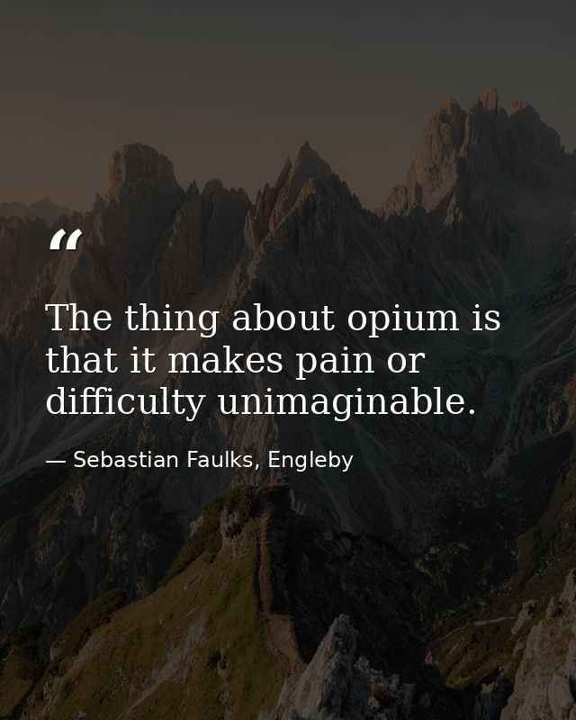 The thing about opium is that it makes pain or difficulty unimaginable. — Sebastian Faulks, Engleby