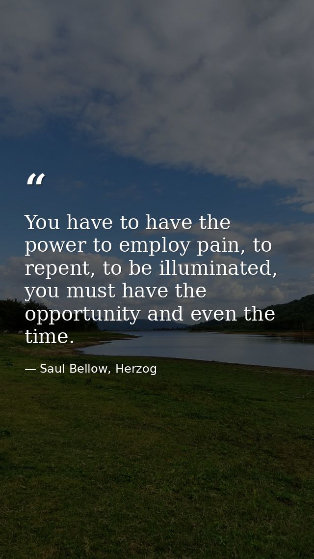 You have to have the power to employ pain, to repent, to be illuminated, you must have the opportunity and even the time — Saul Bellow, Herzog