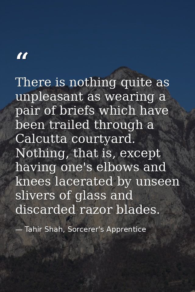 There is nothing quite as unpleasant as wearing a pair of briefs which have been trailed through a Calcutta courtyard. N — Tahir Shah, Sorcerer's Apprentice