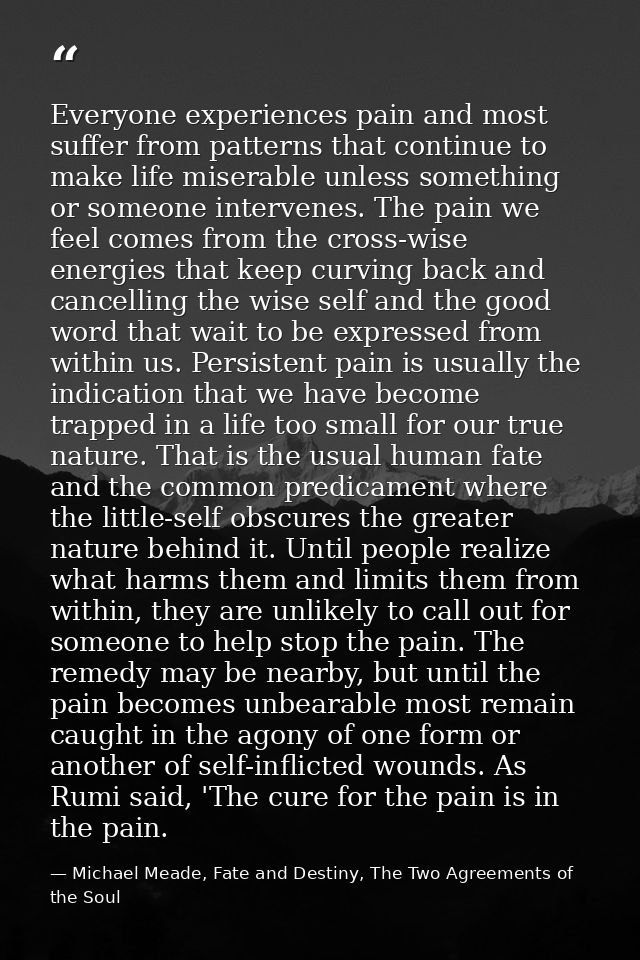 Everyone experiences pain and most suffer from patterns that continue to make life miserable unless something or someone — Michael Meade, Fate and Destiny, The Two Agreements of the Soul