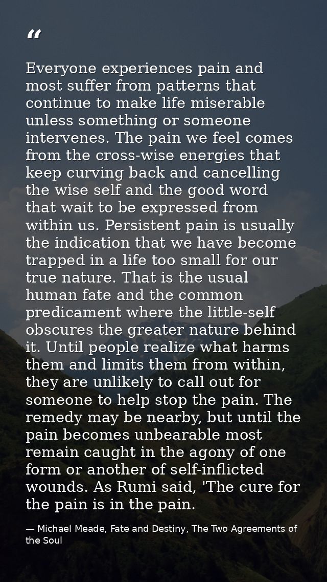 Everyone experiences pain and most suffer from patterns that continue to make life miserable unless something or someone — Michael Meade, Fate and Destiny, The Two Agreements of the Soul