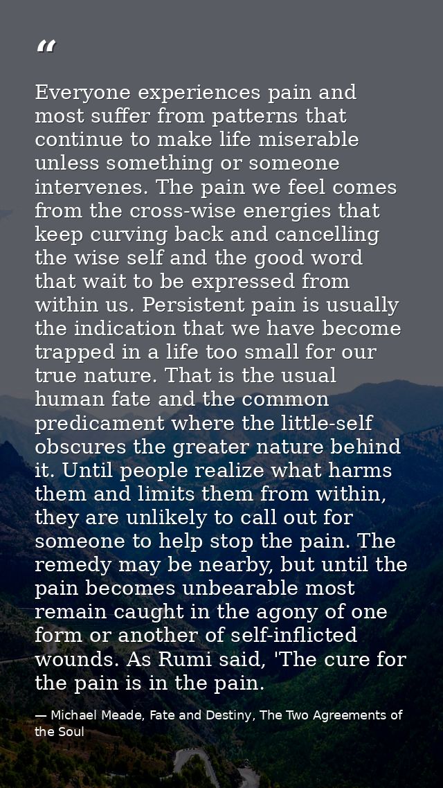 Everyone experiences pain and most suffer from patterns that continue to make life miserable unless something or someone — Michael Meade, Fate and Destiny, The Two Agreements of the Soul