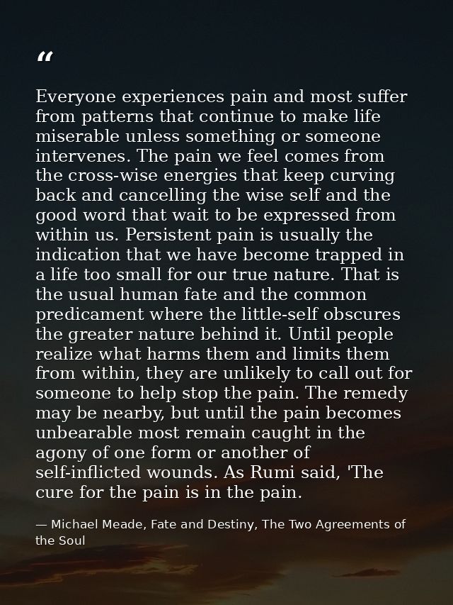 Everyone experiences pain and most suffer from patterns that continue to make life miserable unless something or someone — Michael Meade, Fate and Destiny, The Two Agreements of the Soul