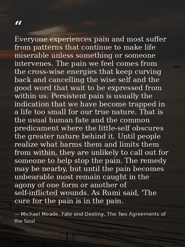 Everyone experiences pain and most suffer from patterns that continue to make life miserable unless something or someone — Michael Meade, Fate and Destiny, The Two Agreements of the Soul