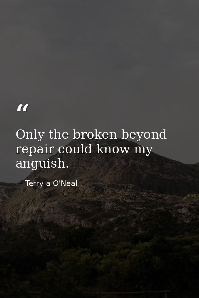 Only the broken beyond repair could know my anguish. — Terry a O'Neal