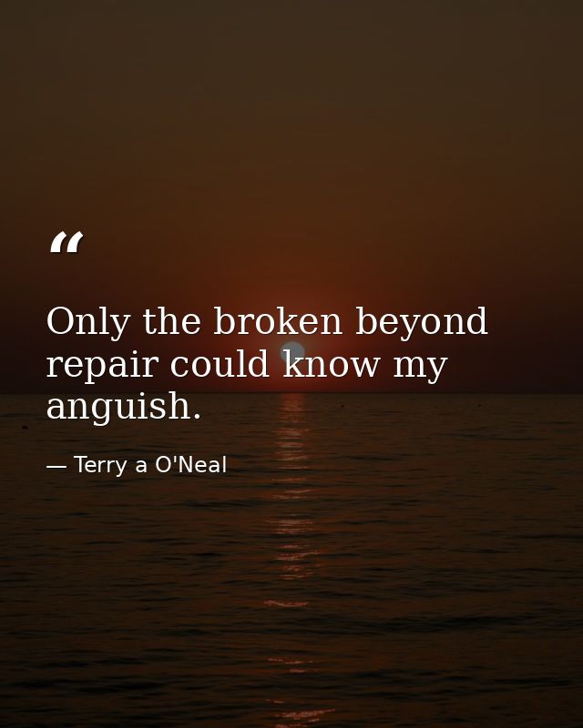 Only the broken beyond repair could know my anguish. — Terry a O'Neal