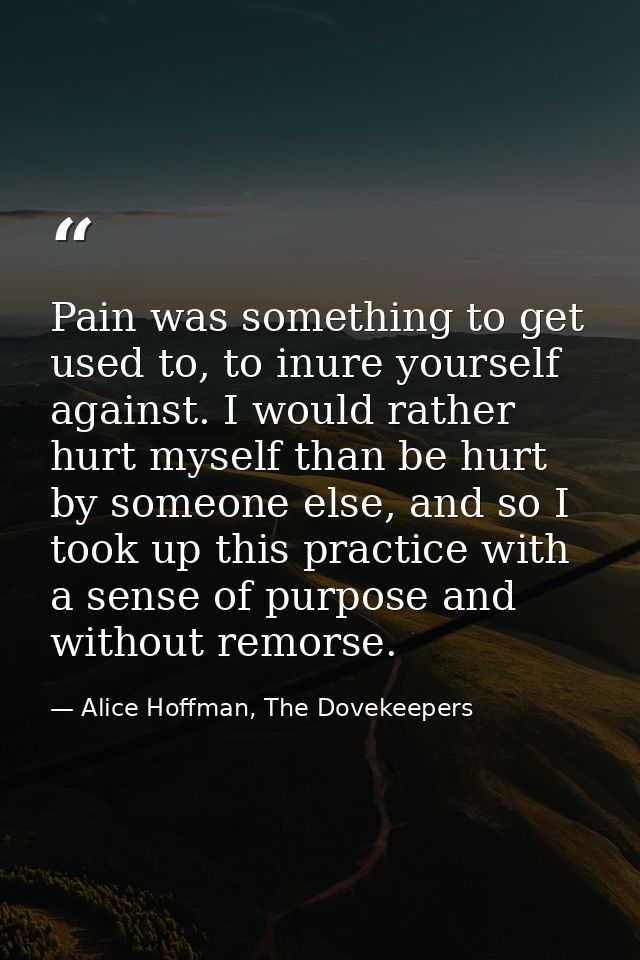 Pain was something to get used to, to inure yourself against. I would rather hurt myself than be hurt by someone else, a — Alice Hoffman, The Dovekeepers