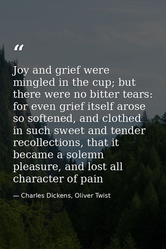 Joy and grief were mingled in the cup; but there were no bitter tears: for even grief itself arose so softened, and clot — Charles Dickens, Oliver Twist