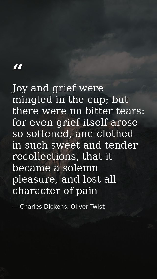 Joy and grief were mingled in the cup; but there were no bitter tears: for even grief itself arose so softened, and clot — Charles Dickens, Oliver Twist