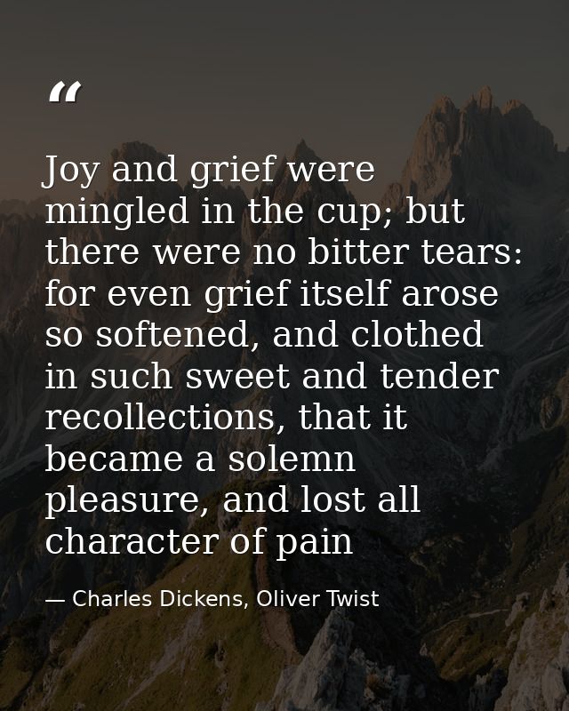Joy and grief were mingled in the cup; but there were no bitter tears: for even grief itself arose so softened, and clot — Charles Dickens, Oliver Twist