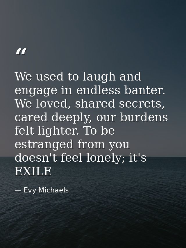 We used to laugh and engage in endless banter. We loved, shared secrets, cared deeply, our burdens felt lighter. To be e — Evy Michaels