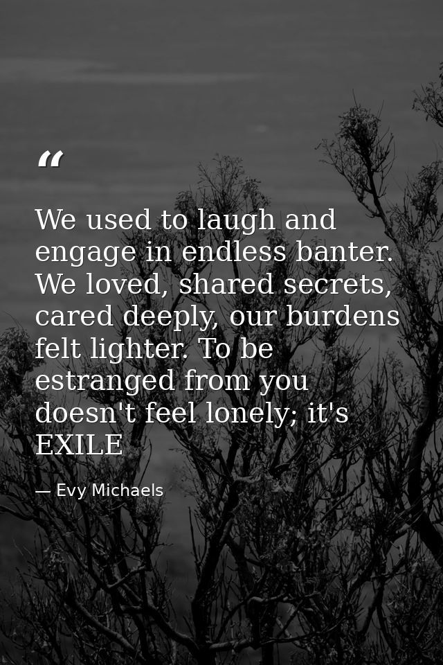 We used to laugh and engage in endless banter. We loved, shared secrets, cared deeply, our burdens felt lighter. To be e — Evy Michaels