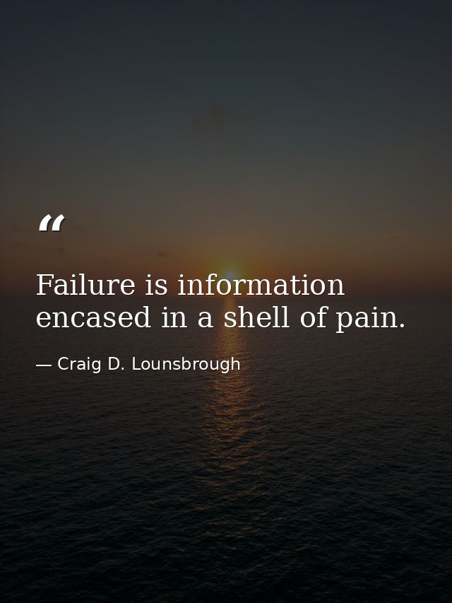 Failure is information encased in a shell of pain. — Craig D. Lounsbrough