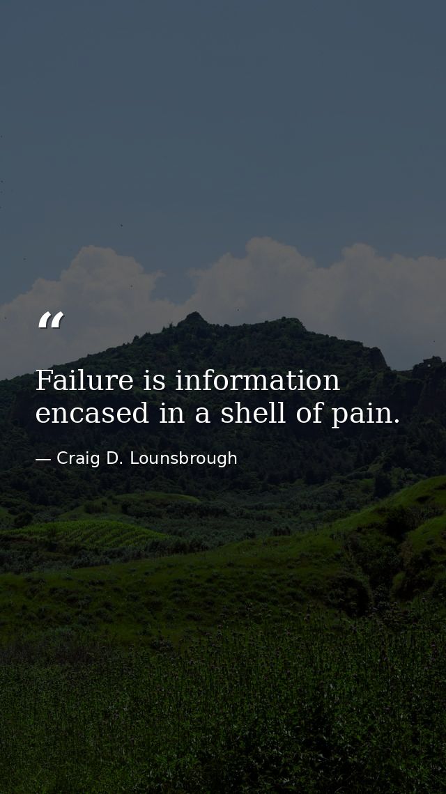 Failure is information encased in a shell of pain. — Craig D. Lounsbrough