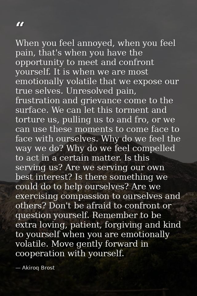When you feel annoyed, when you feel pain, that's when you have the opportunity to meet and confront yourself. It is whe — Akiroq Brost