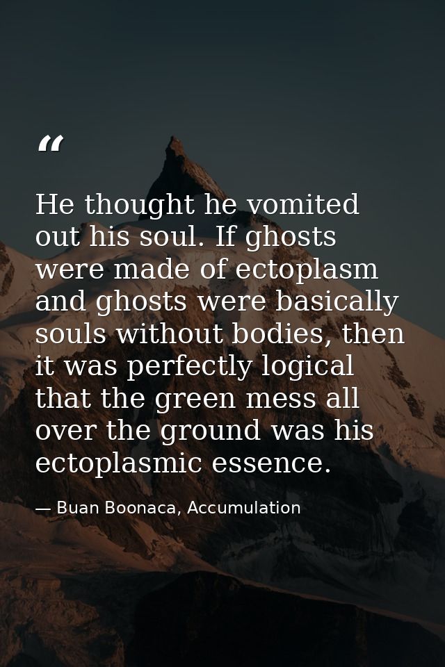 He thought he vomited out his soul. If ghosts were made of ectoplasm and ghosts were basically souls without bodies, the — Buan Boonaca, Accumulation