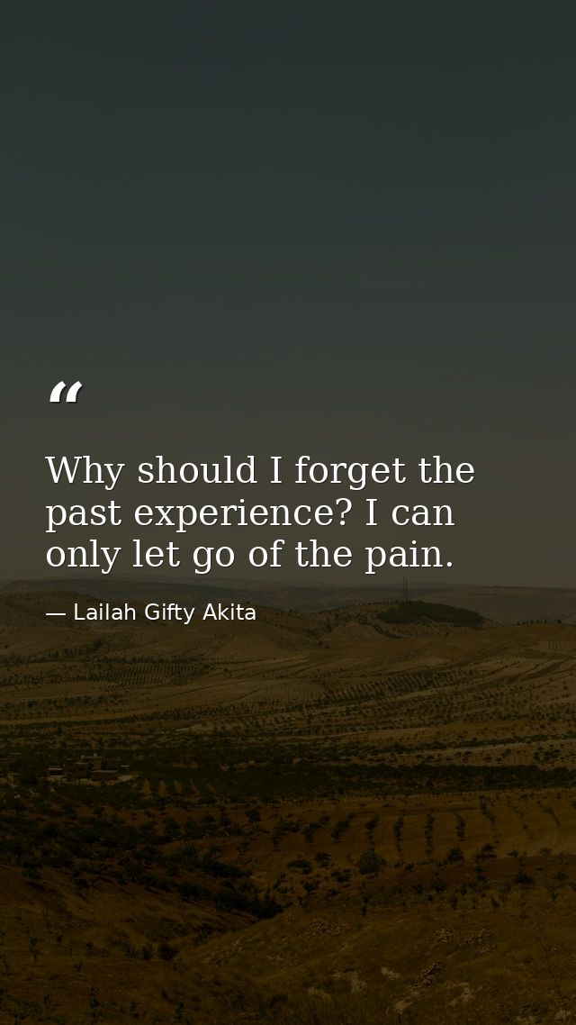 Why should I forget the past experience? I can only let go of the pain. — Lailah Gifty Akita