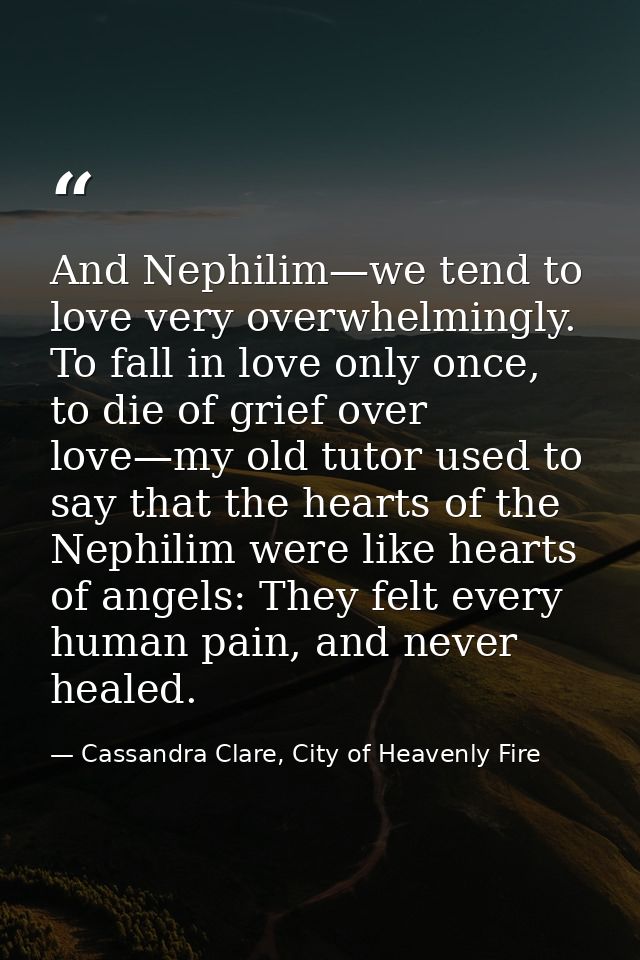 And Nephilim—we tend to love very overwhelmingly. To fall in love only once, to die of grief over love—my old tutor used — Cassandra Clare, City of Heavenly Fire
