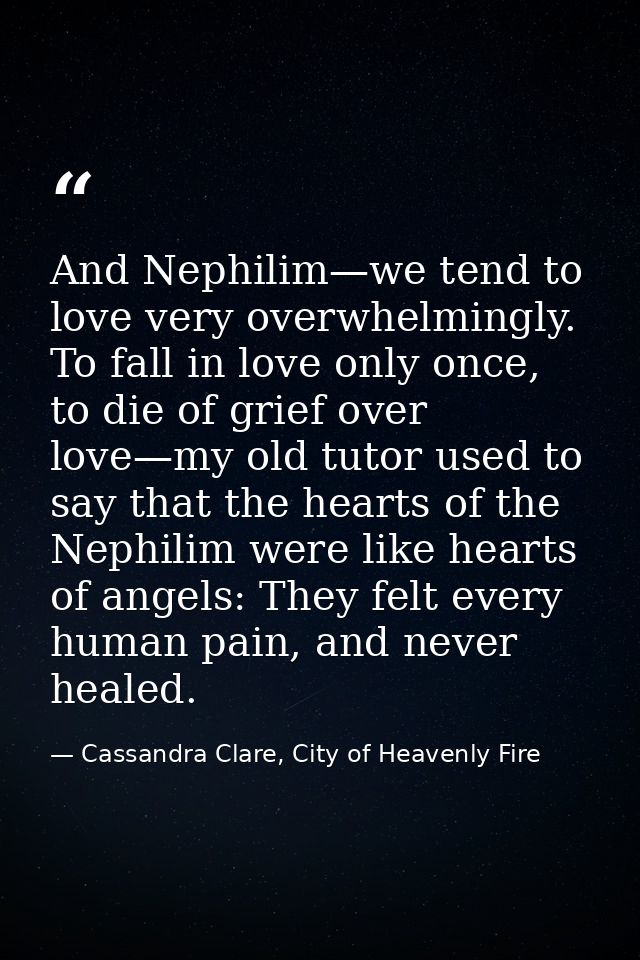 And Nephilim—we tend to love very overwhelmingly. To fall in love only once, to die of grief over love—my old tutor used — Cassandra Clare, City of Heavenly Fire