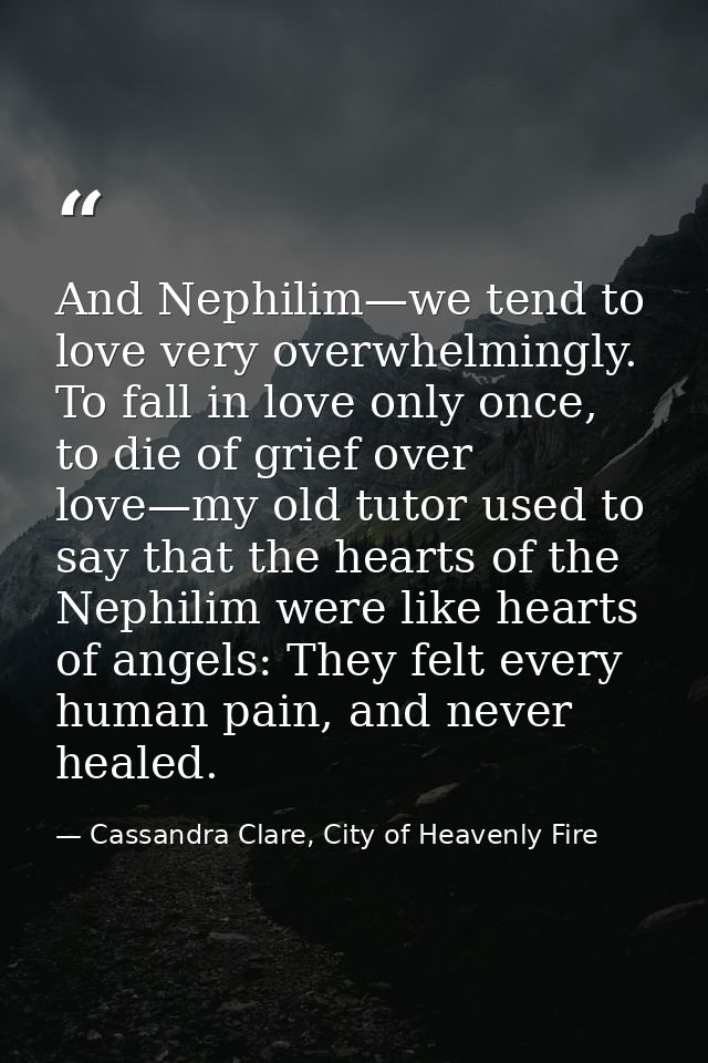 And Nephilim—we tend to love very overwhelmingly. To fall in love only once, to die of grief over love—my old tutor used — Cassandra Clare, City of Heavenly Fire